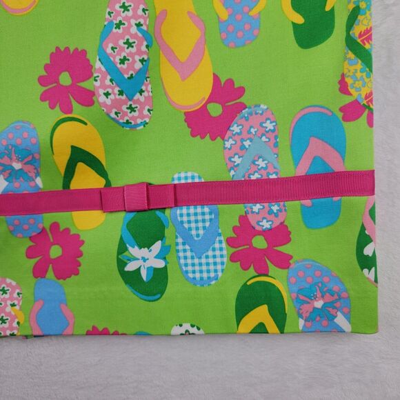 Whimsical Short Skirt Stretch Zip Slit Sz 12 Green Flip Flop Resort Beach Cruise - Picture 2 of 6